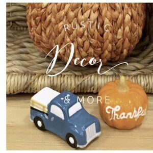 Farmhouse Truck Salt & Pepper Shaker Set Fall Harvest Pumpkin Decor